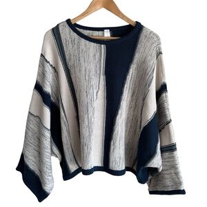 Wynne Layers Womens Coogi Style Chunky Sweater 3X Wide Sleeve Navy White Stripe